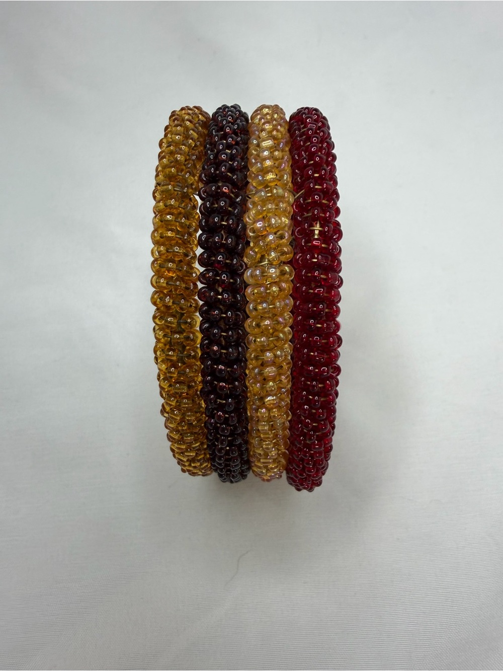 Stackable Beaded Bracelet Set in Amber, Burgundy & Dark Amber